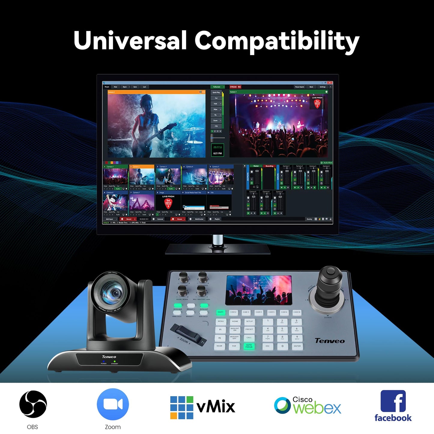 Tenveo 4K NDI PTZ Camera AI Humanoid & Face Auto-Tracking, HDMI/LAN/USB3.0 PoE PTZ Camera 20X Optical Zoom IP Live Streaming, for Church Services Worship Video Conference Live Streaming YouTube OBS
