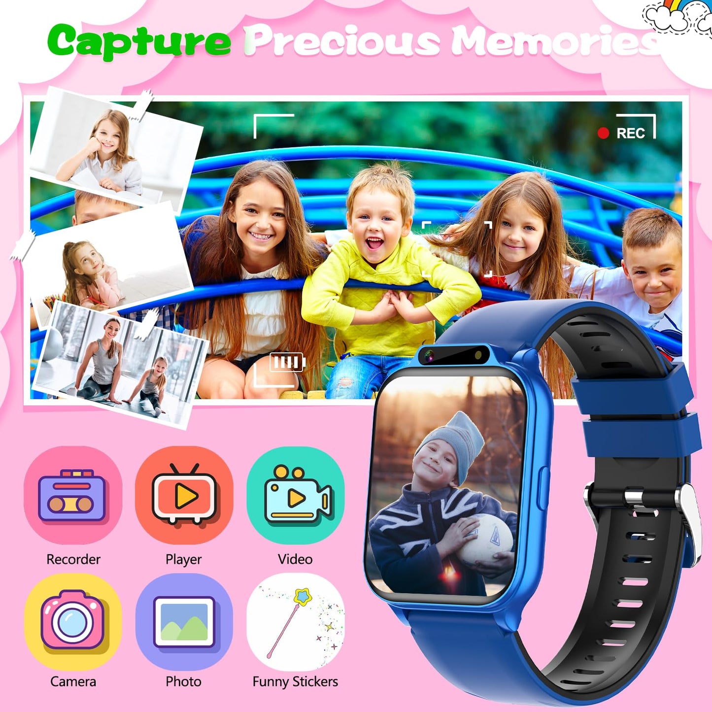 Smart Watch for Kids, 1.85" Fitness Tracker with Heart Rate, Sleep Monitor, IP68 Waterproof Smartwatches with Video Music, Pedometer, Game, NO APP/Phone, Gift for Boys Girls. (Classic, Black)