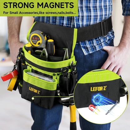 Tool Belt,Magnetic Tool Pouch,14-Pockets Tool Belts for Men,Detachable & Adjustable Tool Pouch belt for Electrician,Carpenter,Construction,Work Apron,Utility Belt,Black-Yellow