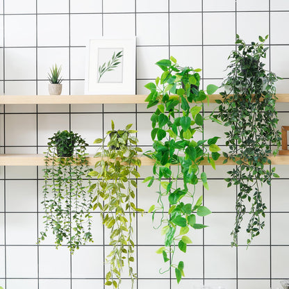 BLEUM CADE Fake Hanging Plants, 2pcs Artificial Pothos Vines Faux Plants Greenery for Wall Home Living Room Office Indoor Outdoor Decor (No Baskets)