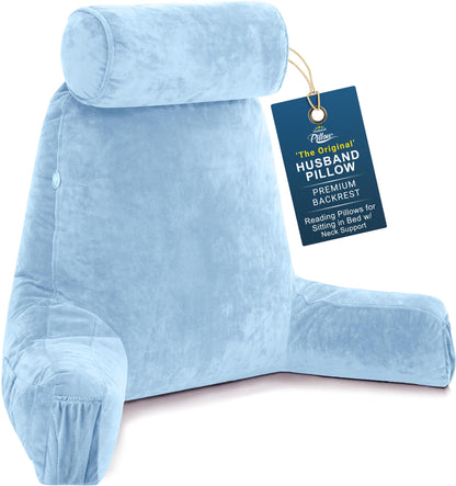 Husband Pillow XXL The Original for Adults - 30" Tall Backrest for Sitting Up in Bed - Firm Support Reading & Bed Rest Pillows for Adults, Neck Roll, Removable Cover - TV - Dark Grey