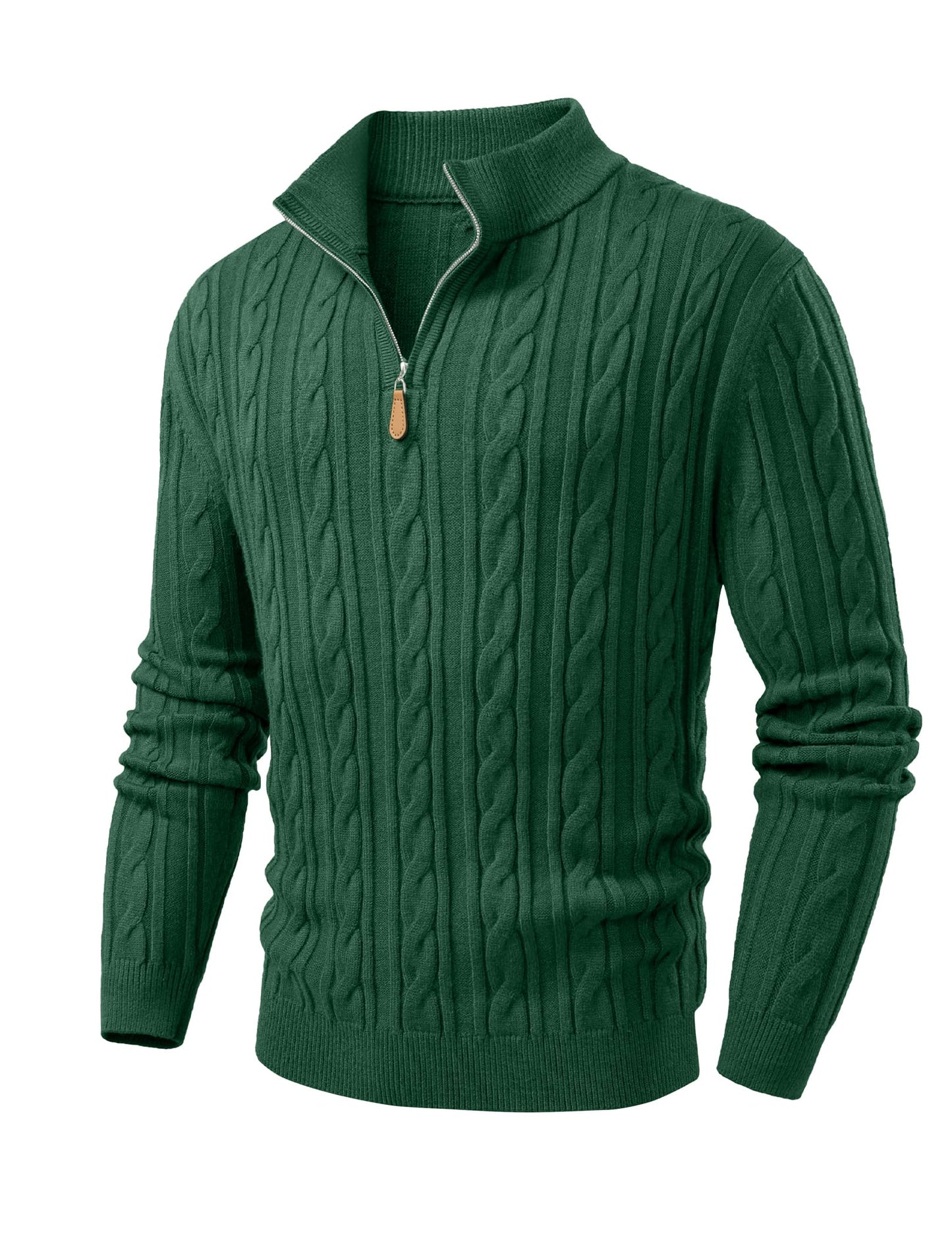 JMIERR Men's Quarter Zip Pullover Sweater Cable Knit Casual Stand Collar Texture Knitted Sweaters