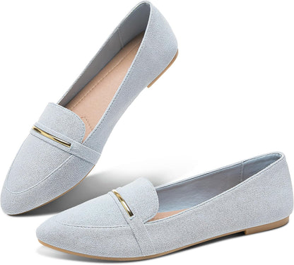 Obtaom Women's Pointy Toe Loafer Flat Comfortable Faux Suede Work Shoes,Cute Penny Loafer Slip On Ballet Flat