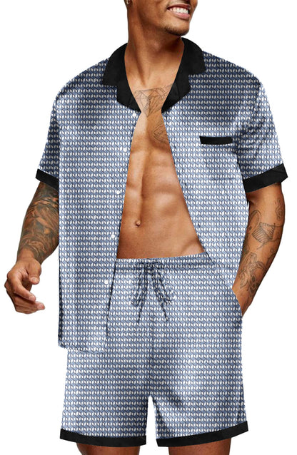 Ekouaer Men Satin Silk Pajamas Set with Pockets Sleepwear Shorts Satin Summer Loungewear 2 Piece Button Down Set S-3XL