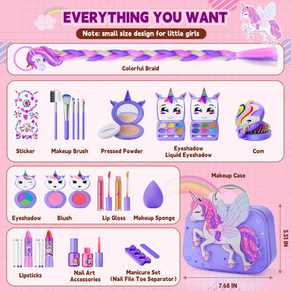 Beayuck Kids Makeup Kit for Girls - Girls Makeup Kit Toys, Real Washable Cosmetic Set with Storage Case, Kids Play Makeup Set for Christmas Birthday Gift 3 4 5 6 8 10 11 12+ Years Old, Pink