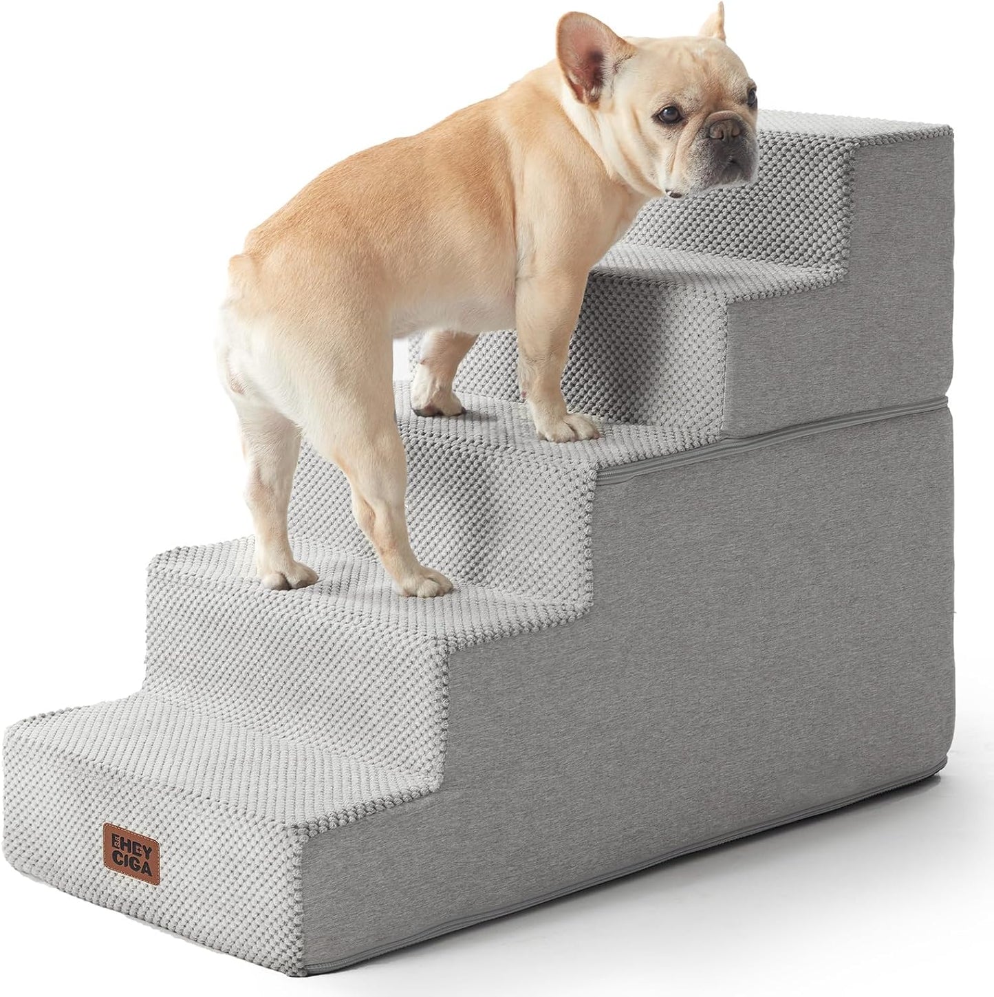 EHEYCIGA Dog Stairs for Small Dogs 13.5" H, 3-Step Dog Steps for Couch Sofa and Chair, Pet Steps for Medium Cats, Non-Slip Balanced Pet Ramp Indoor, Grey