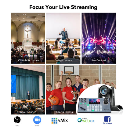 Tenveo 4K NDI PTZ Camera AI Humanoid & Face Auto-Tracking, HDMI/LAN/USB3.0 PoE PTZ Camera 20X Optical Zoom IP Live Streaming, for Church Services Worship Video Conference Live Streaming YouTube OBS