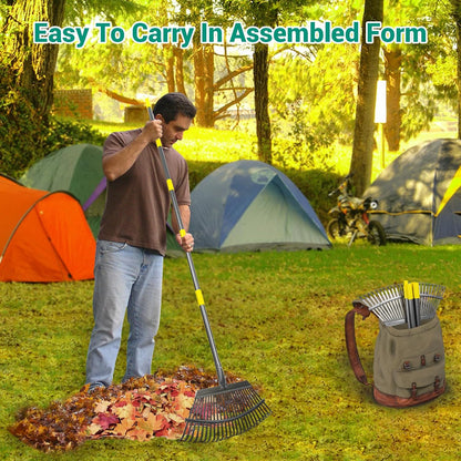Adjustable Garden Rake for Leaves 36-73" Long Handle, 18" Wide, Heavy Duty with 25 Metal Tines ，Includes 32Gallon Leaf Bags，Designed for Lawns, Grass, Shrubs ，Flower Beds