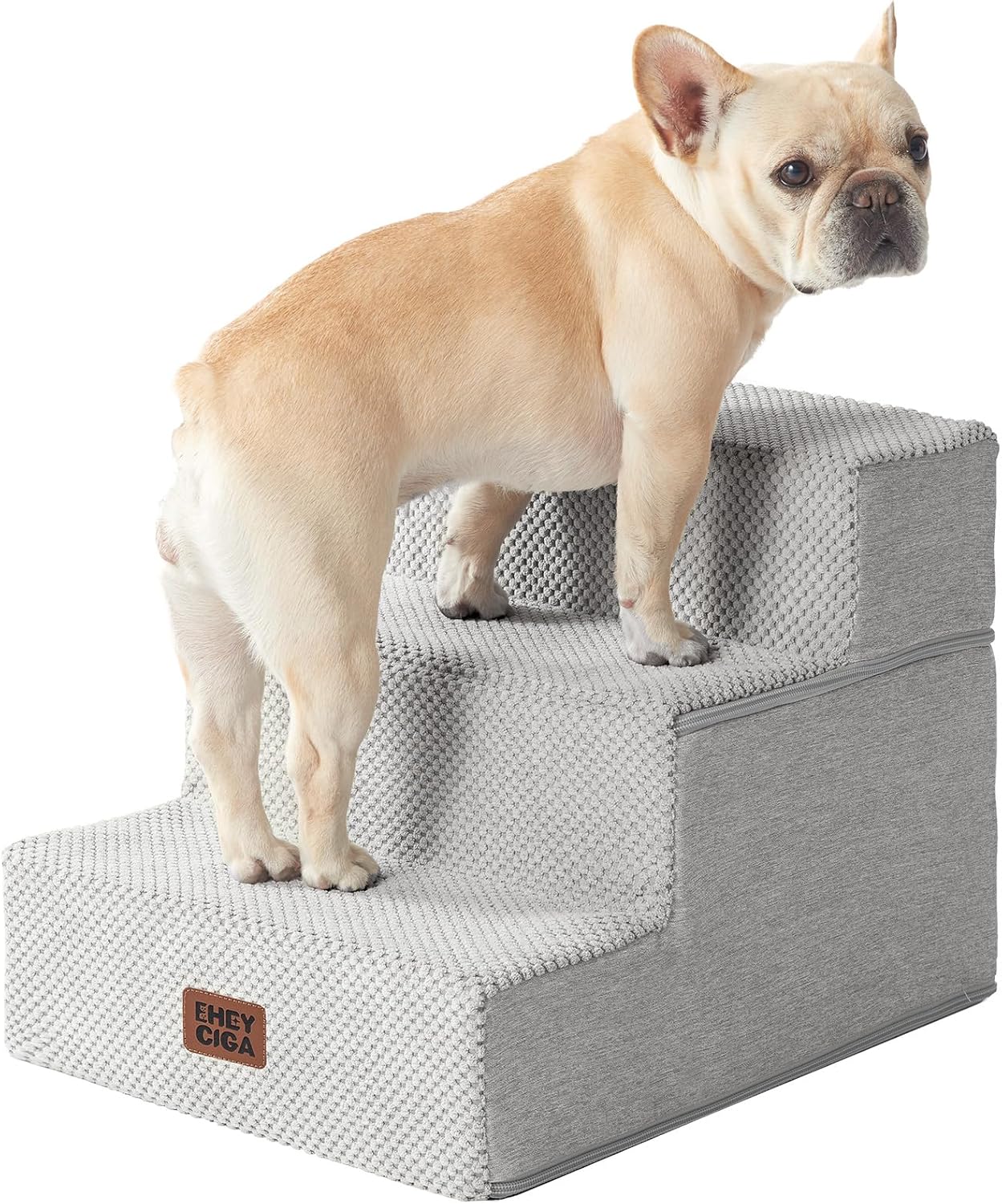 EHEYCIGA Dog Stairs for Small Dogs 13.5" H, 3-Step Dog Steps for Couch Sofa and Chair, Pet Steps for Medium Cats, Non-Slip Balanced Pet Ramp Indoor, Grey