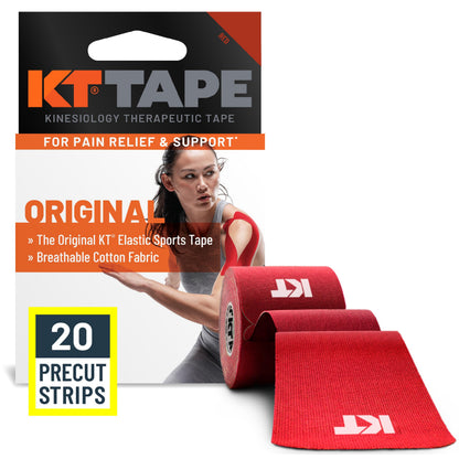 KT Tape, Original Cotton, Elastic Kinesiology Tape, Everyday Muscle and Joint Support, Daily Pain Relief, 20 Count, 10” Precut Strips, Black
