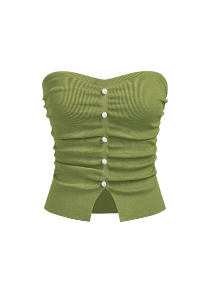 CIDER Faux Pearl Tube Tops for Women Crop Knit Split Hem Ruched Going Out Tops Cute Summer Outfits Y2K
