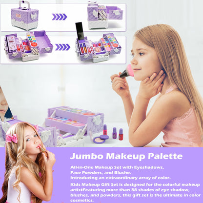 Kids Makeup Kit for Girl - 52 PCS Safe and Washable Makeup for Kids, Real Girls Makeup Kit, Toddler Makeup Kit with Cosmetic Case, Girls Toys Age 4-12, Princess Toys Birthday Gifts for Girls