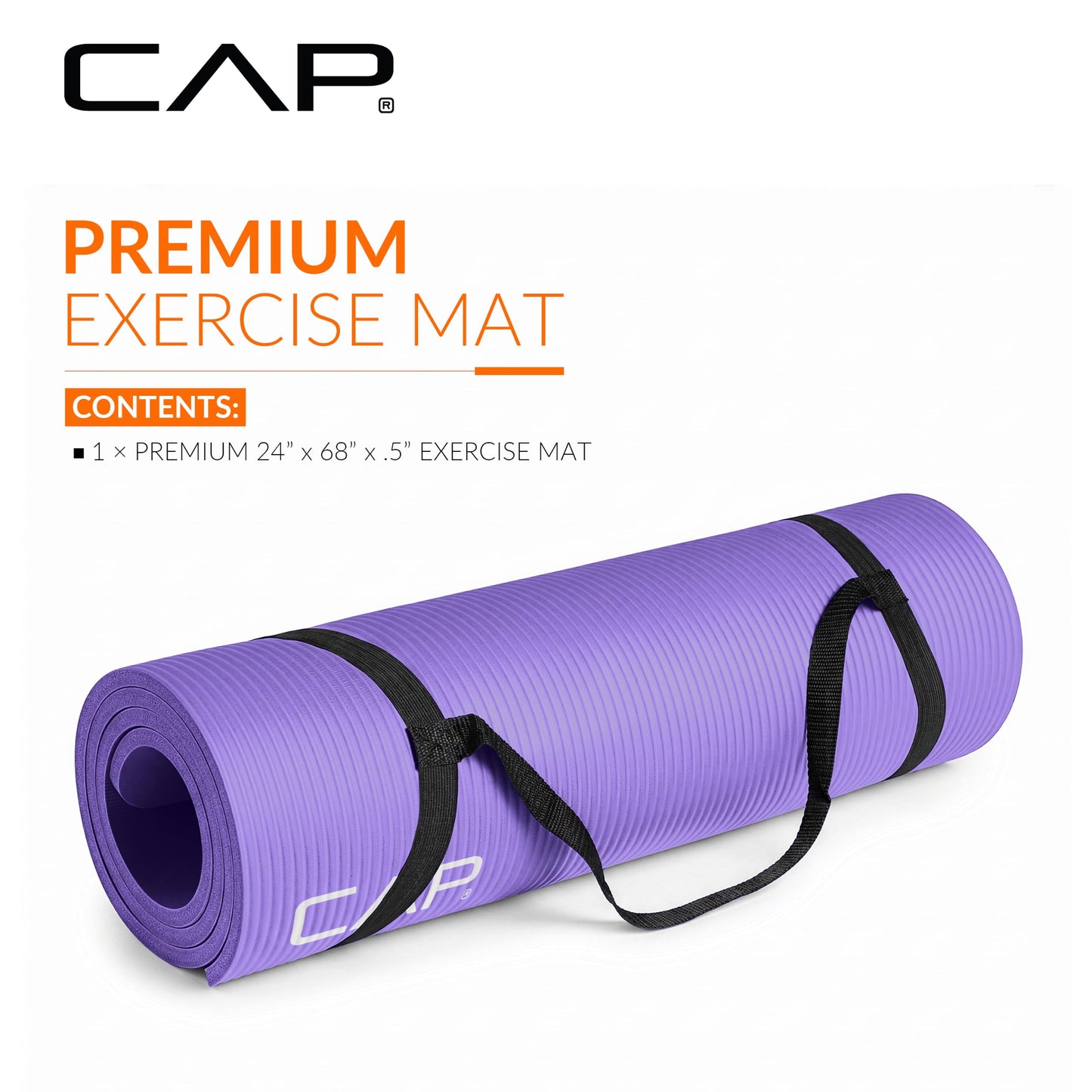CAP Barbell 1/2-Inch High Density Exercise Yoga Mat with Strap | Multiple Options
