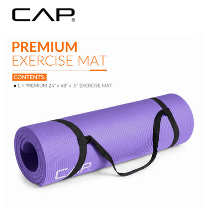 CAP Barbell 1/2-Inch High Density Exercise Yoga Mat with Strap | Multiple Options