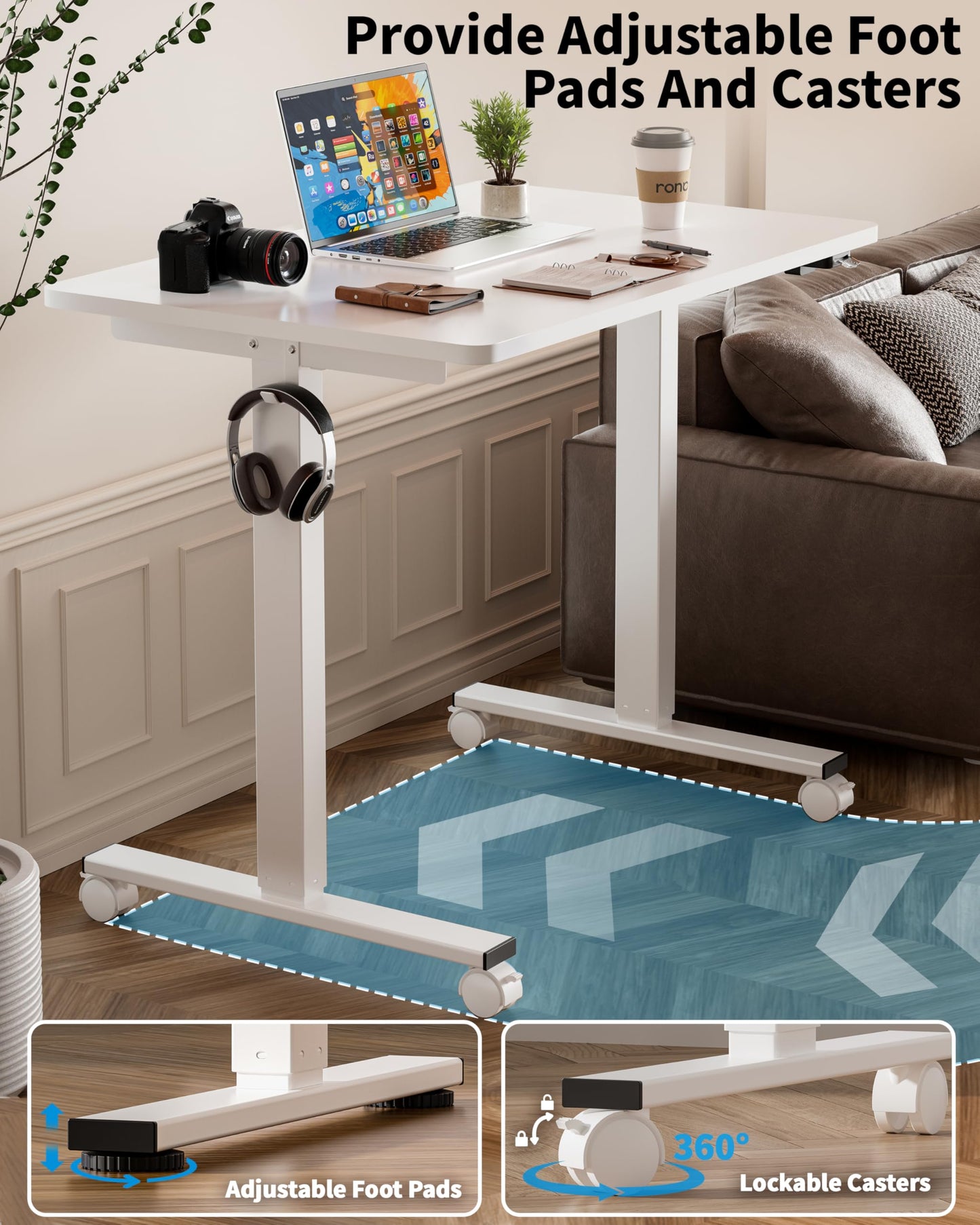 Okin Small Electric Standing Desk, 36" x 24" Whole Piece Height Adjustable Desk, Oak Sit to Stand Computer Workstation with Wheels for Home Office