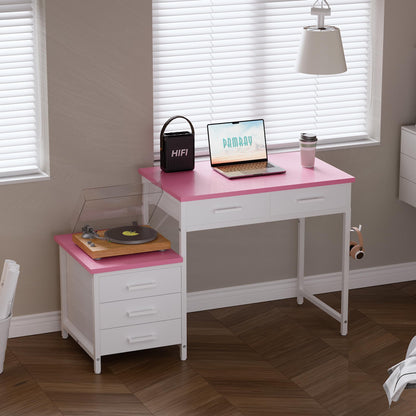 Pamray 47 inch Computer Desk with 5 Drawers and Printer Space for Office | Ample Storage, Space-saving, Easy Assembly, Sturdy, Suitable for Home Office, Study and Writing, Bedroom and Dorms
