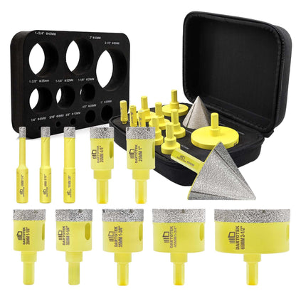 Diamond Core Drill Bits Set for Tile, DARTOTEK 10PCS Porcelain Hole Saw Kit with Aluminum Case, (6/6/8/20/35/50/65mm+2" Chamfer bit +SDS Adapter, Dry/Wet Drilling for Ceramic, Granite & Marble