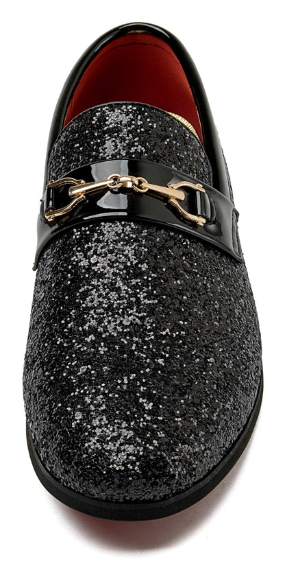 Men Loafer Metallic Textured Slip-on Glitter Sequins Fashion Wedding Dress Shoes Golden