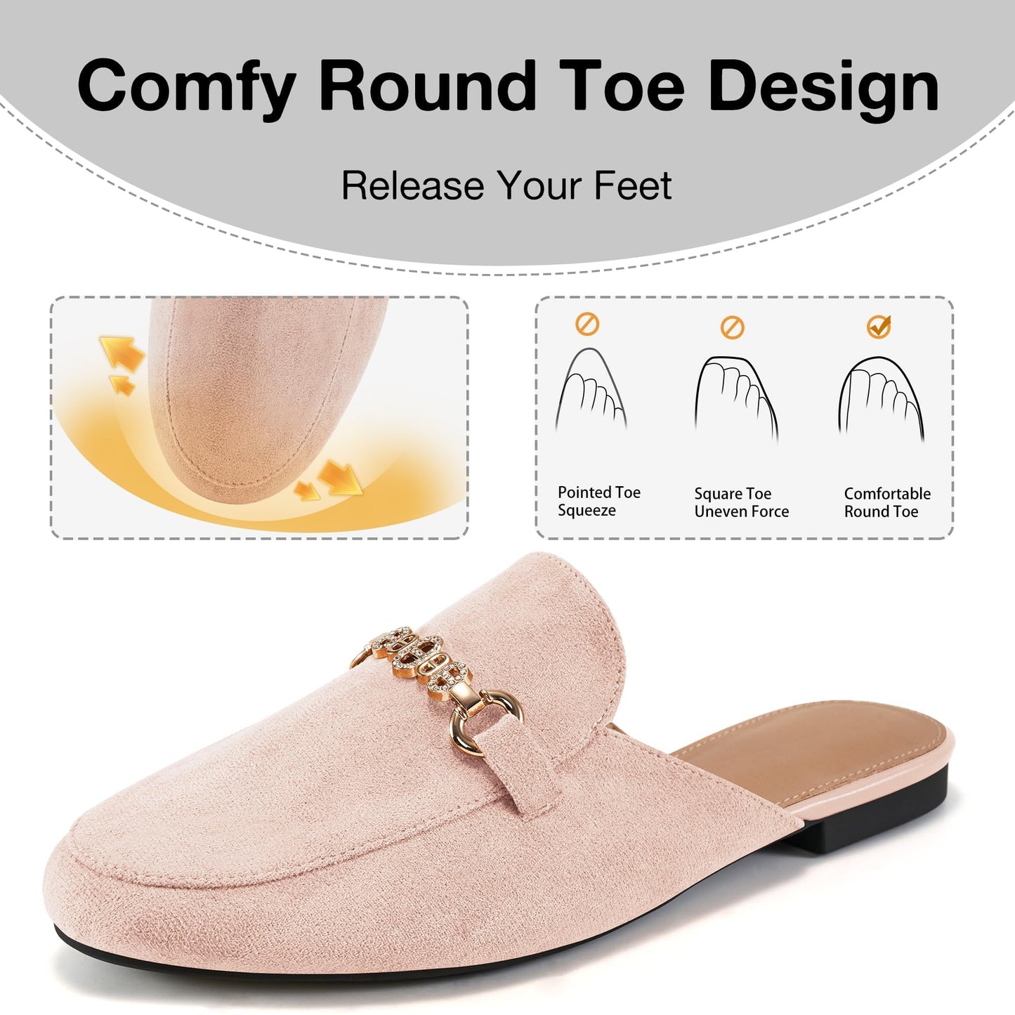 Womens Mules Buckle Flats: Classic Suede Slip On Shoes Dressy Closed Toe Backless Slides Loafers 2026 for Business Work Office Casual