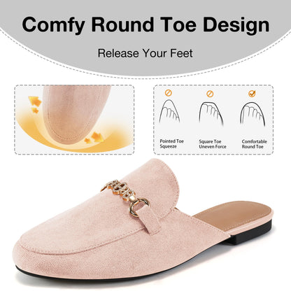 Womens Mules Buckle Flats: Classic Suede Slip On Shoes Dressy Closed Toe Backless Slides Loafers 2026 for Business Work Office Casual