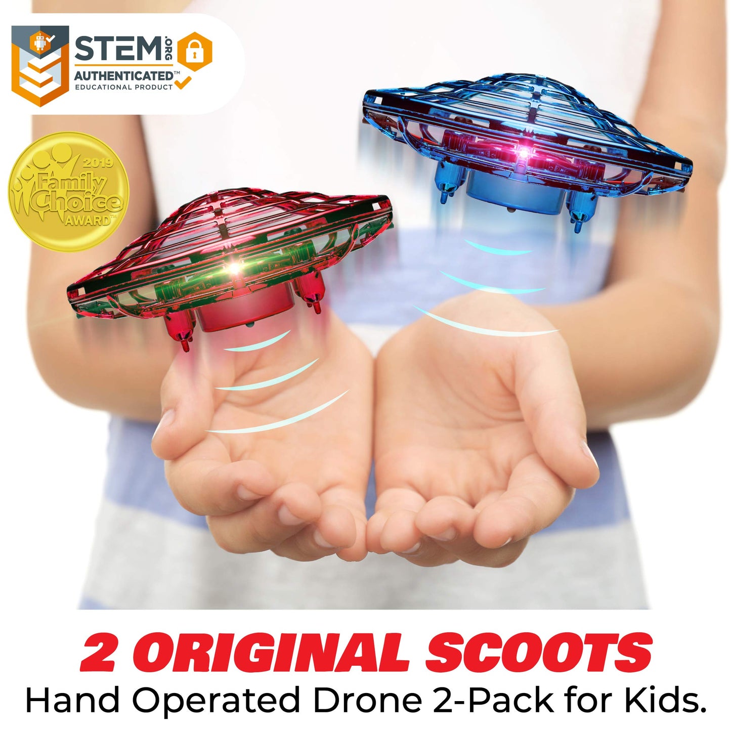 Force1 Scoot Combo Hand Operated Drone for Kids or Adults - Hands Free Motion Sensor Mini Drones, Easy LED Indoor Rechargeable UFO Flying Orb Ball Drone Toys for Boys and Girls (Red/Blue)