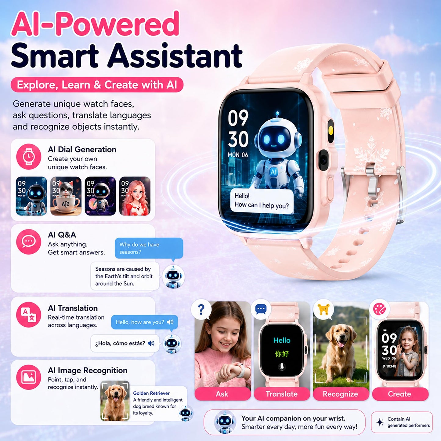 Smart Watch for Kids Boys Age 5-12, Ai Functions Games HD Touch Screen Watches with Video Camera Music Player Pedometer Heart Rate Sleep Tracker Christmas Birthday Gifts for Boys (Camouflage, 1.85")