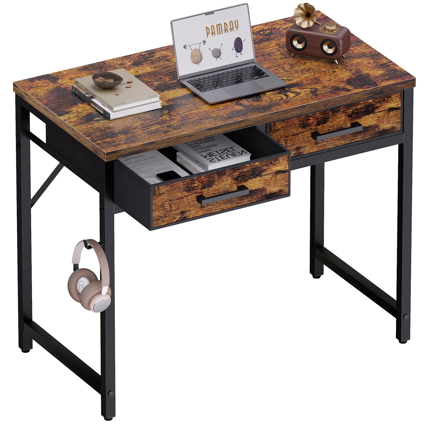 Pamray 32 Inch Small Computer Desk with 2 Drawers for Bedroom Study Writing Home Office Table for Small Spaces White