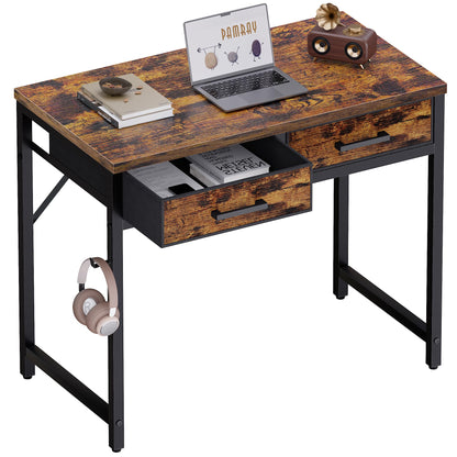 Pamray 32 Inch Small Computer Desk with 2 Drawers for Bedroom Study Writing Home Office Table for Small Spaces White