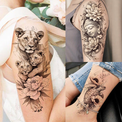 12 Sheets Beautiful Butterfly Flowers Temporary Tattoos For Women Feet Hands Body Art, Realistic Rose Peony Floral Fake Tattoo Sticker For Legs Ankle, Waterproof Lily Dreamcatcher Temp Tatoos Decals