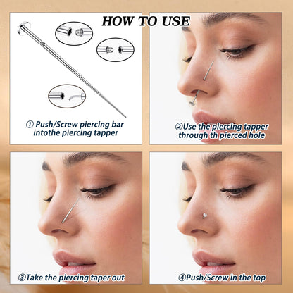 GEMQUEEN Piercing Taper Ball Grabber Tool for Changing Jewelry - 14G 16G 18G 20G Stainless Steel Flat Back Earrings Applicator Tool Threadless Insertion Pin Thread Body Piercing Kit for Ear Nose Lip
