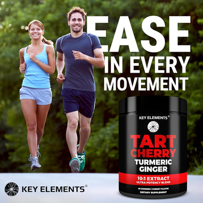 KEY ELEMENTS [Ultra Strength] Tart Cherry Gummies Extract with Turmeric & Ginger - Natural Tart Cherry Supplement for Uric Acid Cleanse Support & Recovery Gummies