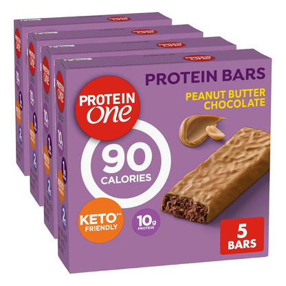 Protein One 90 Calorie Protein Bars, Peanut Butter Chocolate, Keto Friendly, 4.8 oz per box, 5 Ct (Pack of 4)