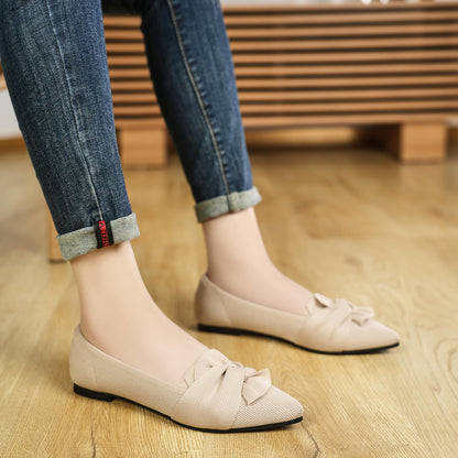 HIULYCENCE Flats for Womens Pointed Toe Ballet Flats with Bow Comfortable Knit Dressy Flats