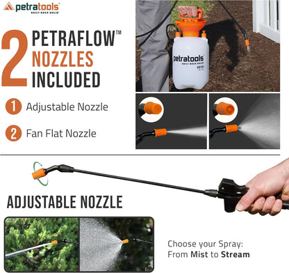 Petratools 1 Gallon Pump Sprayer – HD101 Garden Sprayer for Weeds, Lawn Care & Pesticides – 52” Long Hose, 2 Nozzles & Easy Carry Handle – Durable & Lightweight