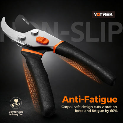 VOTREK® Pruning Shears, 8.5” Professional Garden Pruner with Jam-Proof Spring & Ever-Sharp SK5 Blade, Ergonomic Bypass Clippers for Rose, Tree Trimming, Heavy Duty Bonsai Scissor for Weak Hand