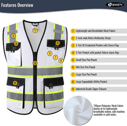 JKSafety Hi Vis Reflective Safety Vests for Men Women High Visibility Vest with Pockets Mesh Fabric Construction Safety Apparel Neon Vest for Work (220-Yellow L)