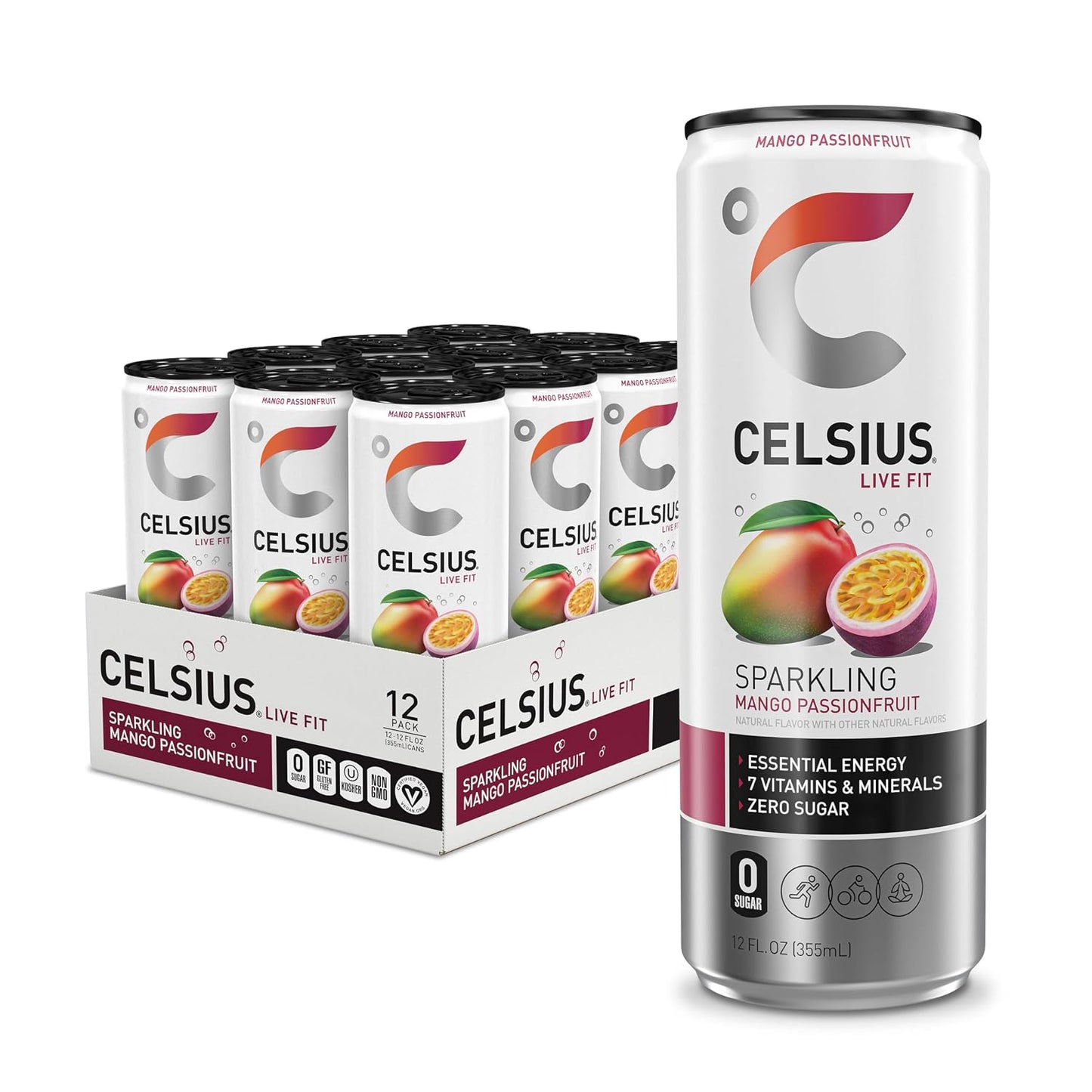 CELSIUS Sparkling Orange, Sugar Free Energy Drink, 12 Fl Oz (Pack of 12)