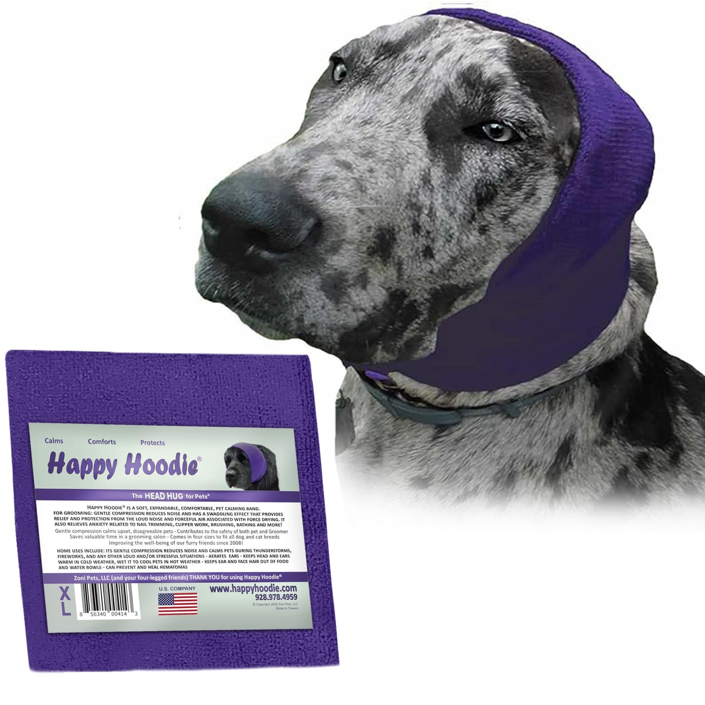 Happy Hoodie The Original Dog & Cat Calming Band - American Brand - Anxiety Relief/Noise Protection - Grooming - Thunder - Fireworks (Large, Black) - Since 2008