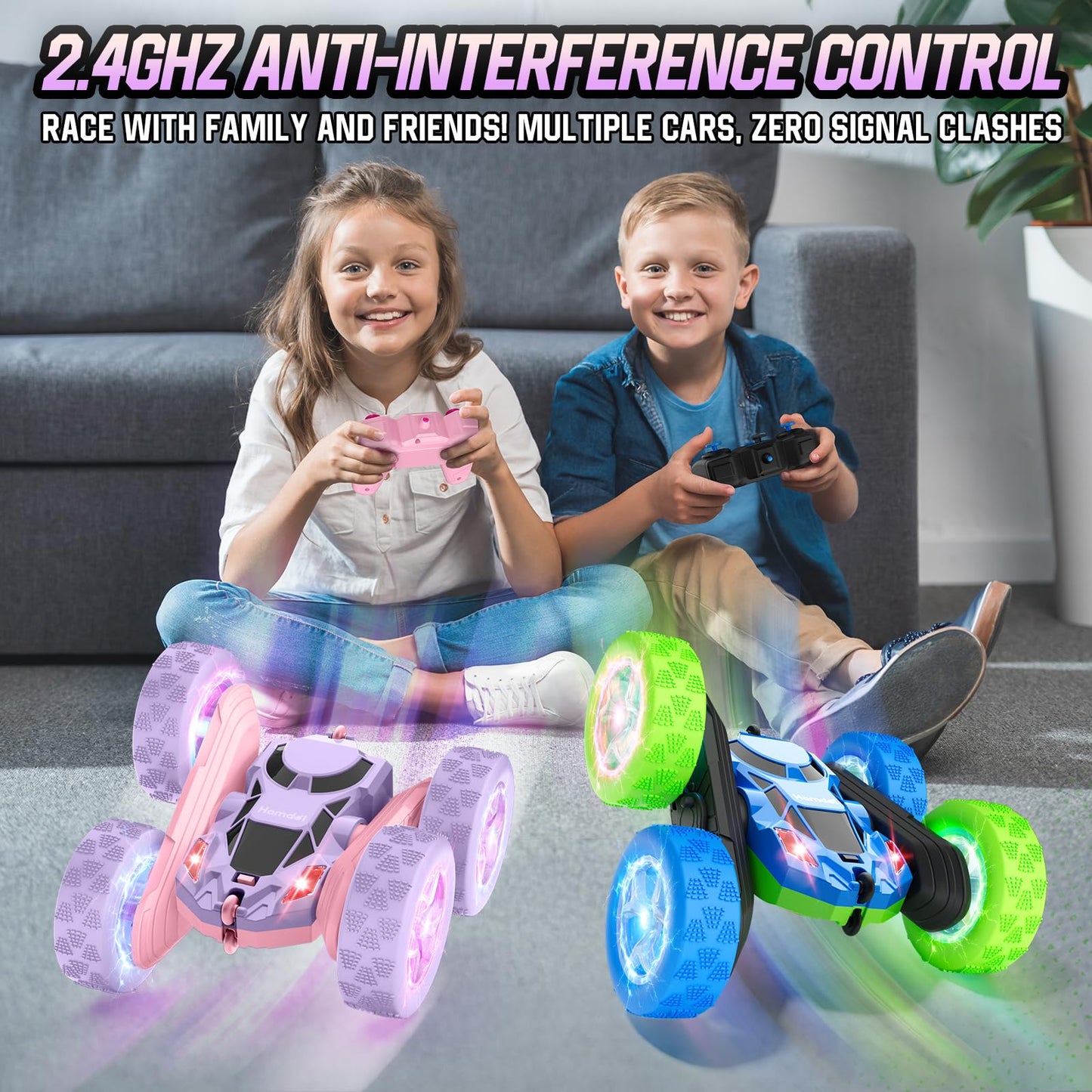 Hamdol Remote Control Car for Kids, 360° Rotating Double-Sided RC Car with LED Headlights, 4WD 2.4GHz Electric Rechargeable Toy Vehicle for Boys and Girls, Perfect Birthday