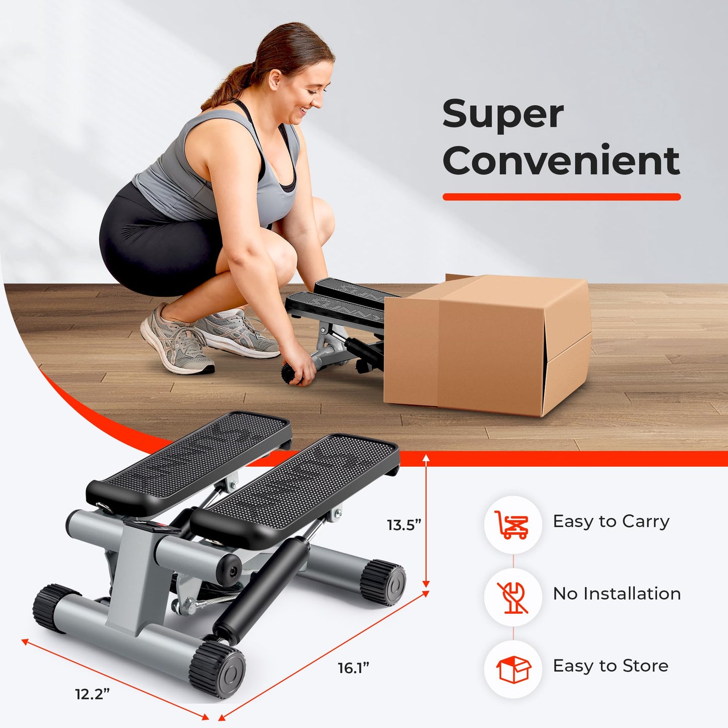 Sunny Health & Fitness Mini Steppers for Exercise at Home, Stair Step Workout Machine with Resistance Bands, Full Body Cardio Equipment, Optional Free SunnyFit App Connection Smart Stepper