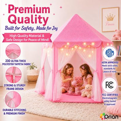 Orian Princess Tent for Kids, Toddler & Kids Pink Play Tent Indoor & Outdoor Princess Castle Fort for Girls and Toddlers Ages 2-7, 55”x53”, LED Star Lights, Children’s Toys and Gifts for Girls
