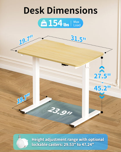 Okin Small Electric Standing Desk, 36" x 24" Whole Piece Height Adjustable Desk, Oak Sit to Stand Computer Workstation with Wheels for Home Office