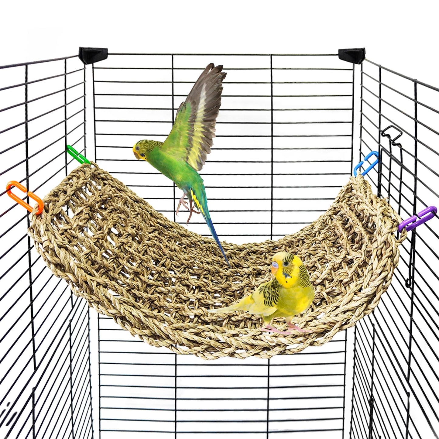 Bird Seagrass Mat 30 x 7 Inch Parrot Natural Seagrass Woven Net Hammock Parakeet Climbing Rope Ladder Mat Chew Toys Cage Accessories for Pigeon Macaw Cockatiel Conure Cockatoo Rat Bearded Dragon