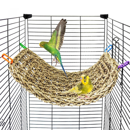 Bird Seagrass Mat 30 x 7 Inch Parrot Natural Seagrass Woven Net Hammock Parakeet Climbing Rope Ladder Mat Chew Toys Cage Accessories for Pigeon Macaw Cockatiel Conure Cockatoo Rat Bearded Dragon
