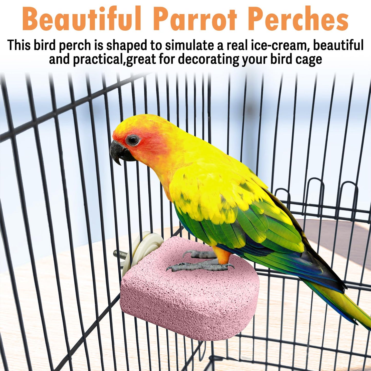 PINVNBY 4 PCS Bird Perch Stands Parrot Calcium Perch Beak Grinding Stone Foot Claws Trimmer Parakeet Platform Parrot Chewing Toys for Small Medium Cockatiel Conure Lovebird Finch