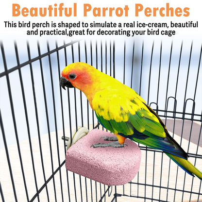 PINVNBY 4 PCS Bird Perch Stands Parrot Calcium Perch Beak Grinding Stone Foot Claws Trimmer Parakeet Platform Parrot Chewing Toys for Small Medium Cockatiel Conure Lovebird Finch