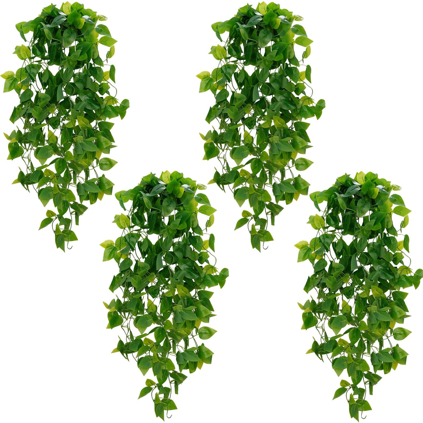 BLEUM CADE Fake Hanging Plants, 2pcs Artificial Pothos Vines Faux Plants Greenery for Wall Home Living Room Office Indoor Outdoor Decor (No Baskets)