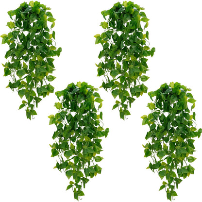 BLEUM CADE Fake Hanging Plants, 2pcs Artificial Pothos Vines Faux Plants Greenery for Wall Home Living Room Office Indoor Outdoor Decor (No Baskets)