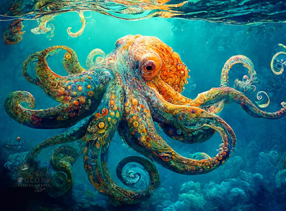 Cross & Glory | Jigsaw Puzzles 1000 Pieces for Adults | Deep Blue Octopus Odyssey | Ocean Octopus Puzzles for Adults | Challenging Brain Teaser Ocean Puzzle | 20 x 27 Inches
