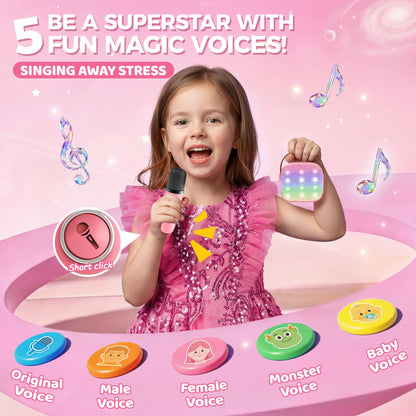 YLL Mini Karaoke Machine for Kids Adults, Portable Bluetooth Speaker with 2 Wireless Microphones, Trendy Birthday Gifts Toys for Girls Ages 3, 4, 5, 6, 7, 8, 9, 10+ Years Old Home Family Party (P-ink)